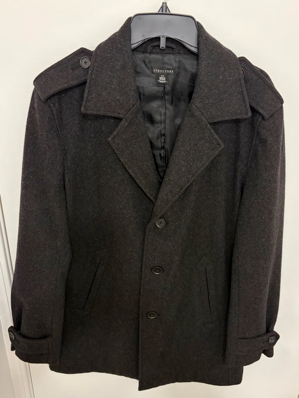 Structure Men's Charcoal 80% Wool Peacoat Jacket